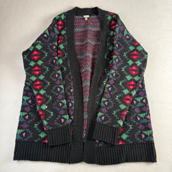 Ecote Sweaters - Ecote Urban Outfitters Womens M Black Geometric Fair Isle Open Front Cardigan